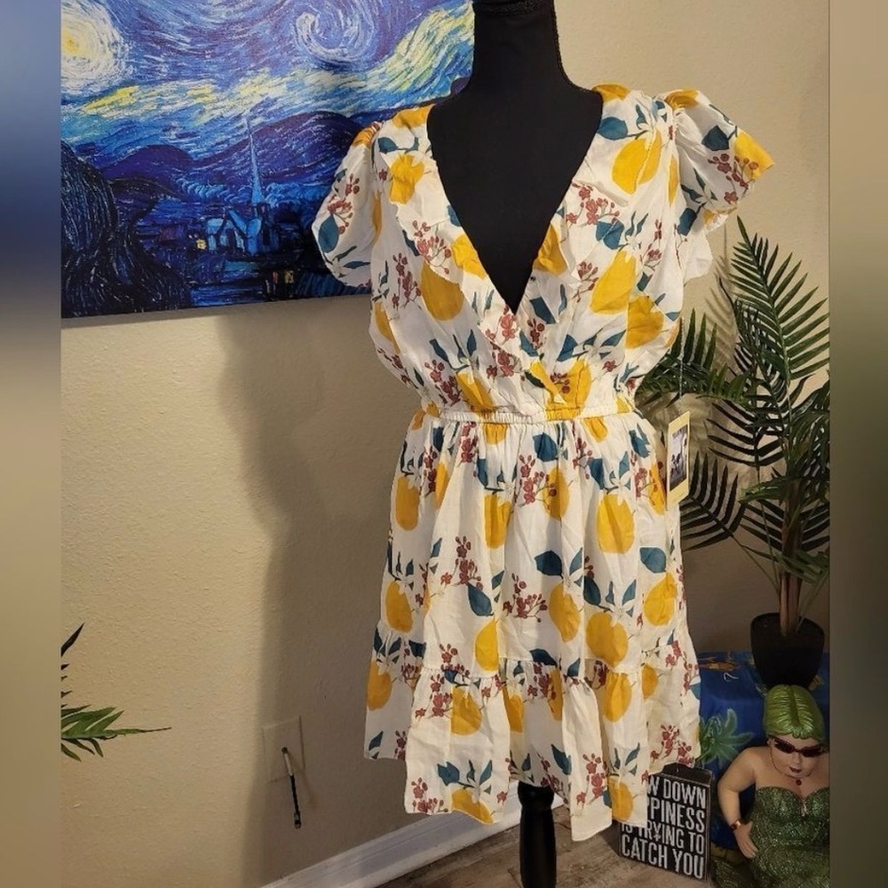 Cleobella White Mini Dress with Yellow & Teal Floral Print